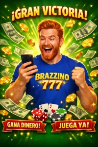 Hombre feliz viendo ganancias en casino móvil